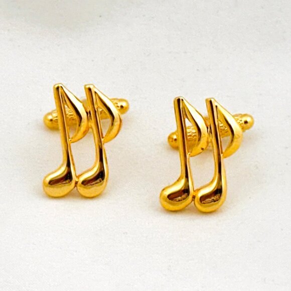 Deluxe Partial Music Note Cufflink & Tie Clip Set Gold/Silver - Picture 6 of 11